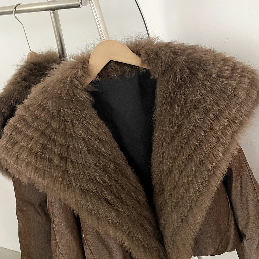 OFTBUY Oversized Quilted Outerwear Warm Winter Wear Smooth Zipper Duck Down Jacket Female Women Genuine Fox Fur Winter Coat