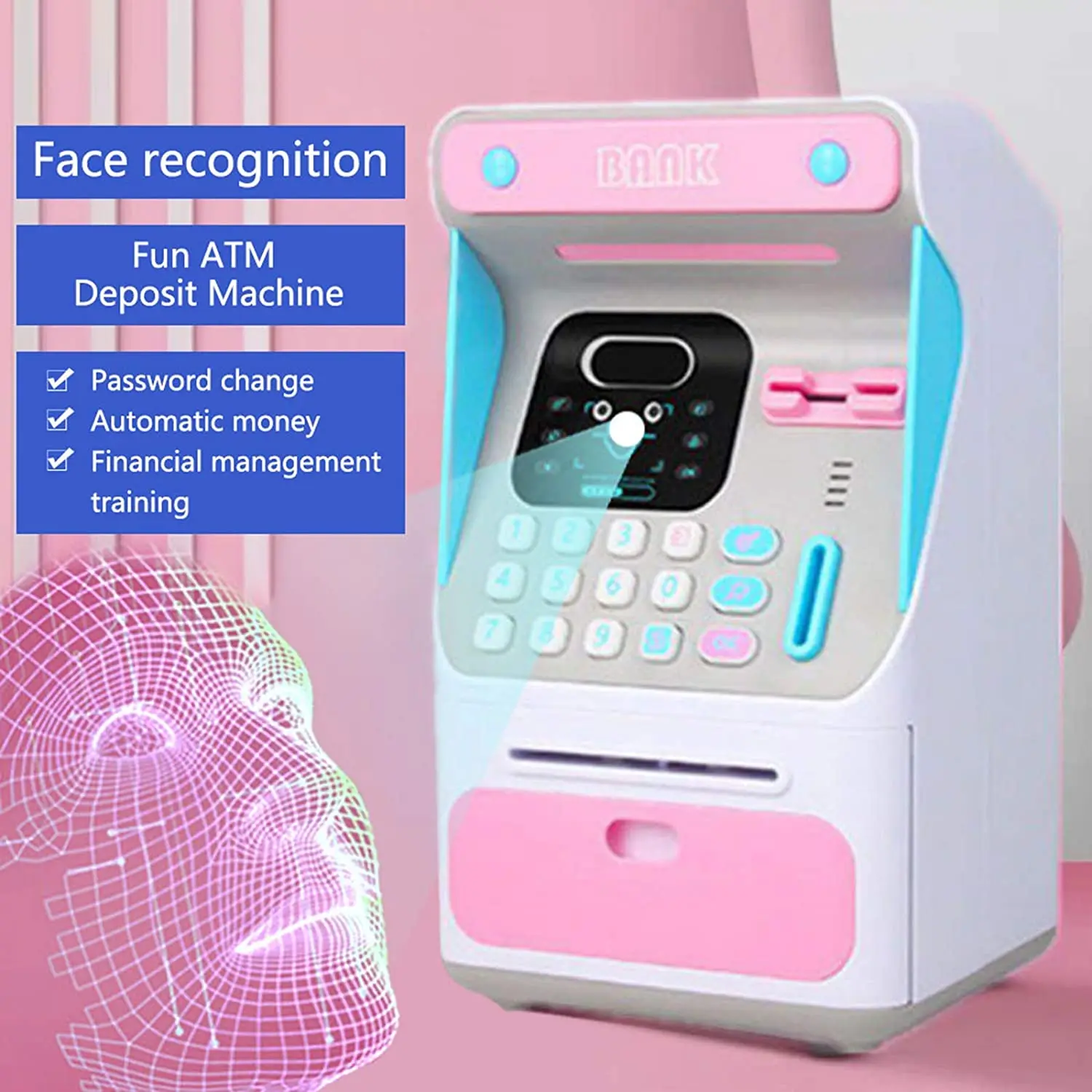 

New Electronic Piggy Bank ATM Machine Cash Box Simulated Face Recognition Gift for Kids Auto Scroll Paper Banknote Money Boxes