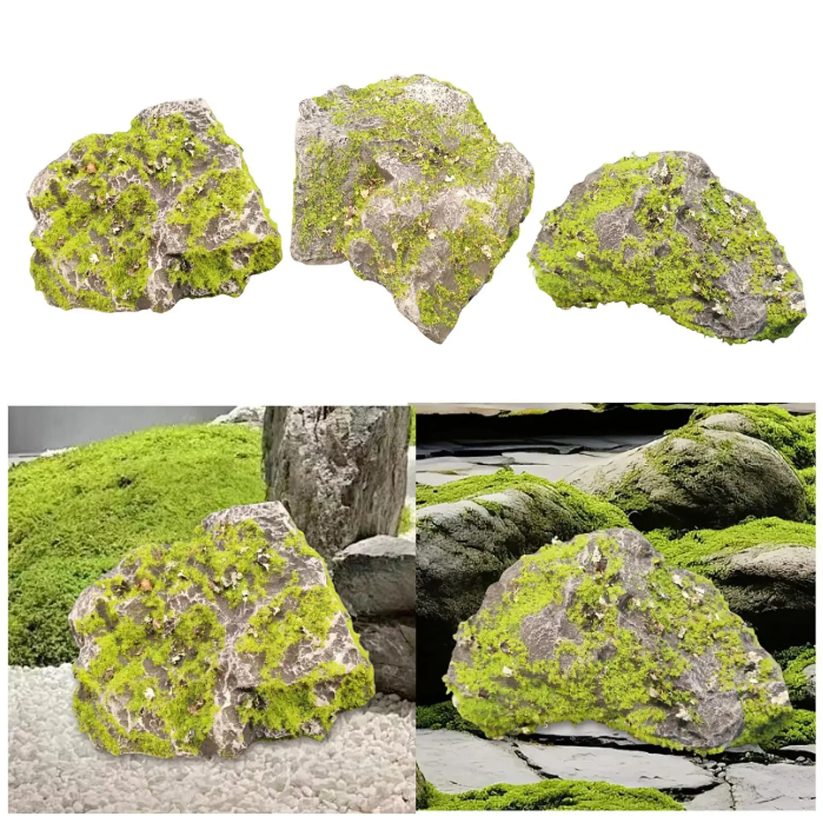 

Faux Green Moss Covered Stone Foam Fake Stone Decorative Artificial Moss Rock for Glass Cylinder Dioramas DIY Bowl