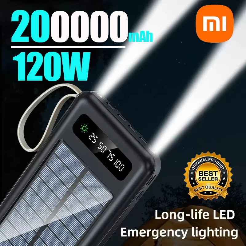 Xiaomi 200000 mAh Solar Power Bank Große Kapazität Mobile Power Schnelle Lade Batterie Mit Dual USB 4 Kabel Für iPhone Samsung