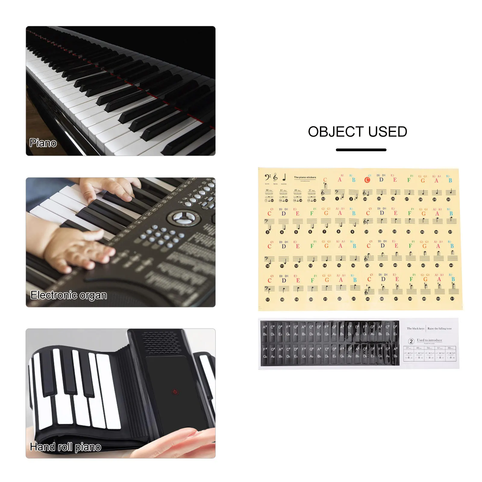 

Beginner Piano Keyboard Sticker Set No Adhesive Introductory Decals Clear Staff Tone Prints for Learning Keys Piano Decals