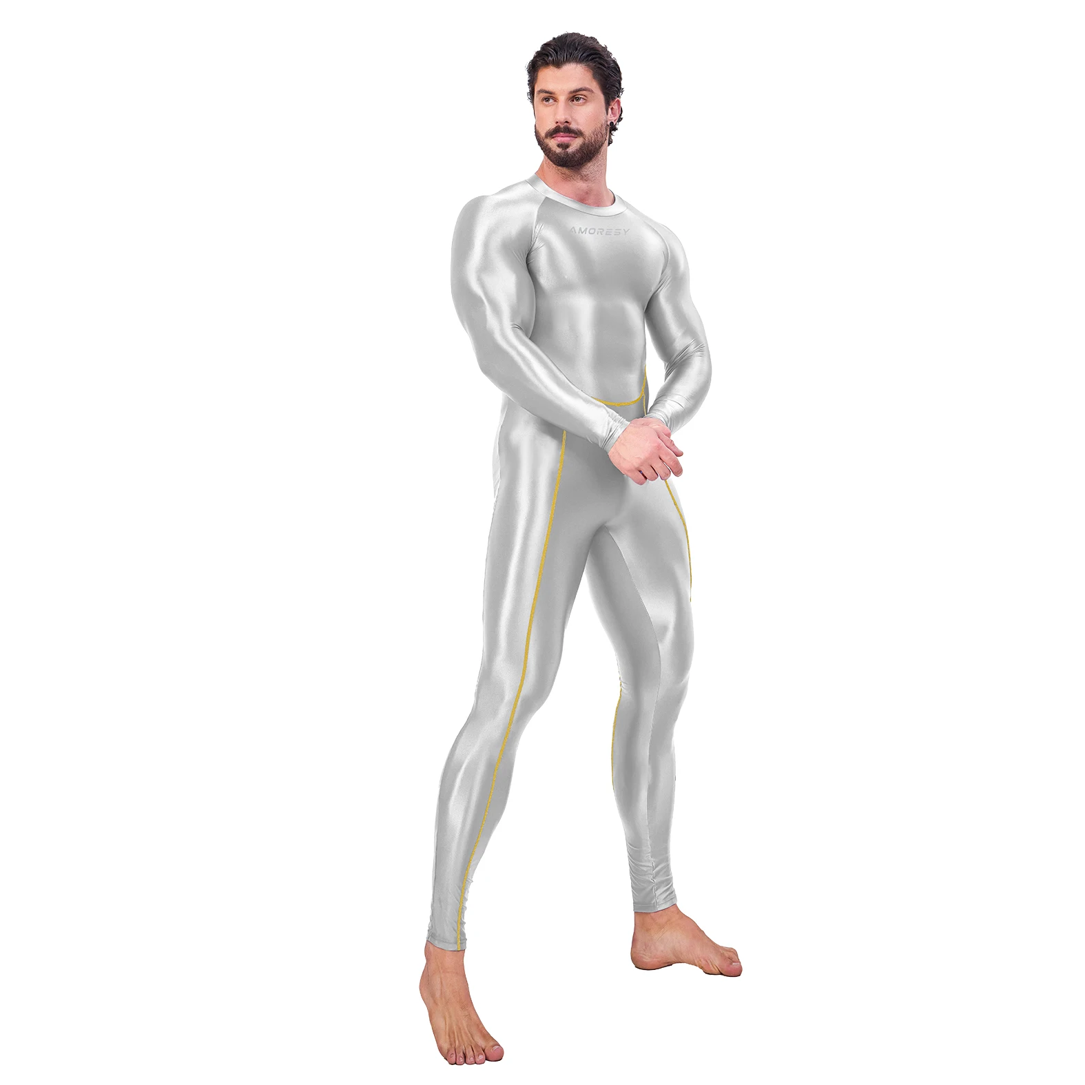 AMORESY Sexy Hot Mannen Een Stuk Huid Bodysuit Cosplay Catsuit Jumpsuits Stretch Bodystocking Spandex Zentai Pak