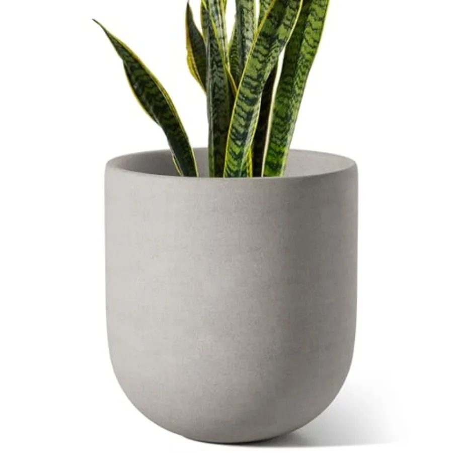 

10 Inch Ceramic Plant Pot with Drainage Hole and Rubber Plug for Indoor Outdoor Use Cylinder Flower Planter in Neutral Gray for
