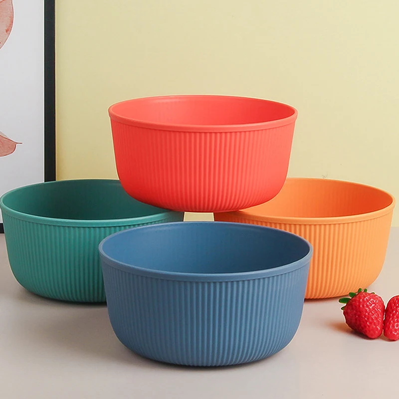 Wheat Straw Salad Bowl 15cm Vertical Grain Big Round Bowls Thick Heat-resistant Household Rice Bowl Soup Bowl Plastic Container image 3