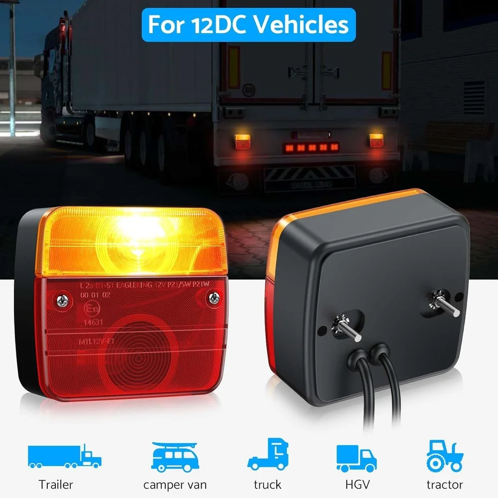 1 مجموعة 2 قطعة 12 فولت 10 متر العالمي الخلفي سحب الذيل ضوء مقطورة EN 7 دبوس الفرامل وقف مصباح رقم الترخيص لوحة عاكس مقاوم للماء #1
