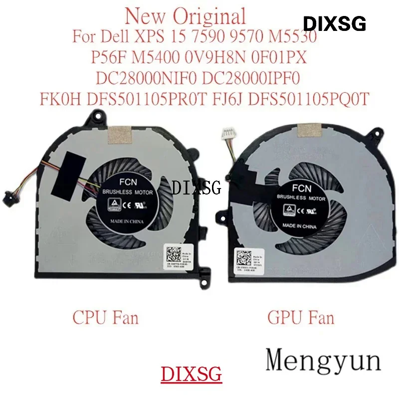 New Original Laptop Cooling Fan For Dell XPS 15 7590 9570M5530 0V9H8N 0F01PX 0TK9J1 008YY9 DC28000NIF0 FM87 DFS501105PR0T DC5V