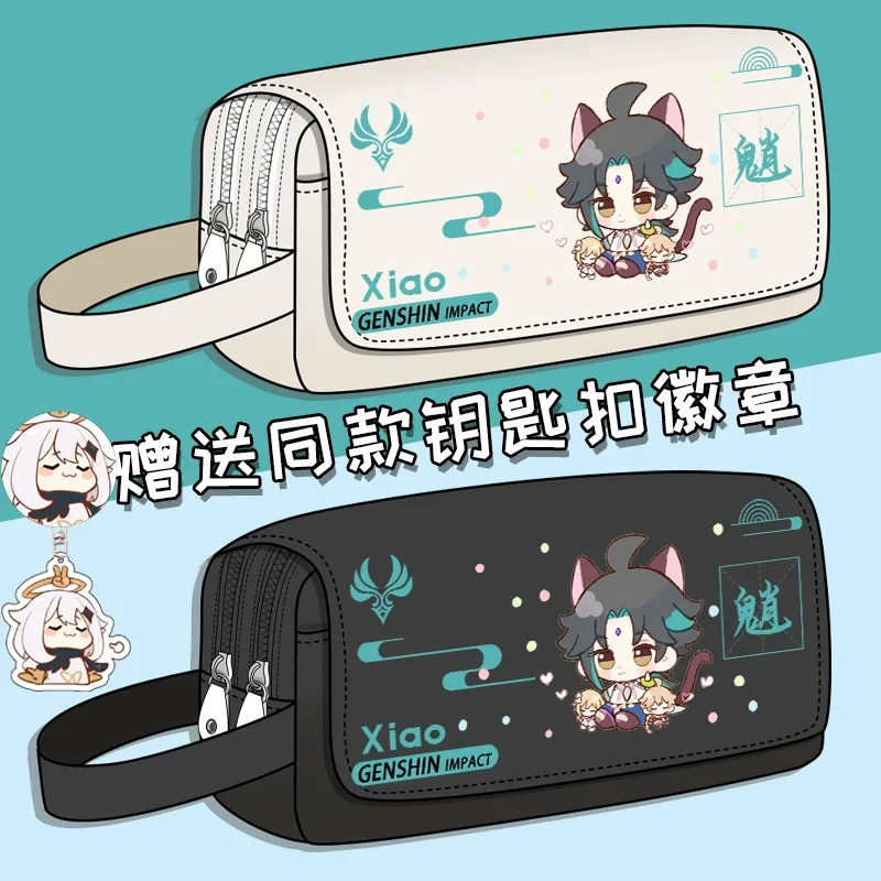 Gioco Cosplay Kawayi Tartaglia Barbatos Xiao Kazuha Canvas Campus studente portatile Flip Pencil Case cancelleria