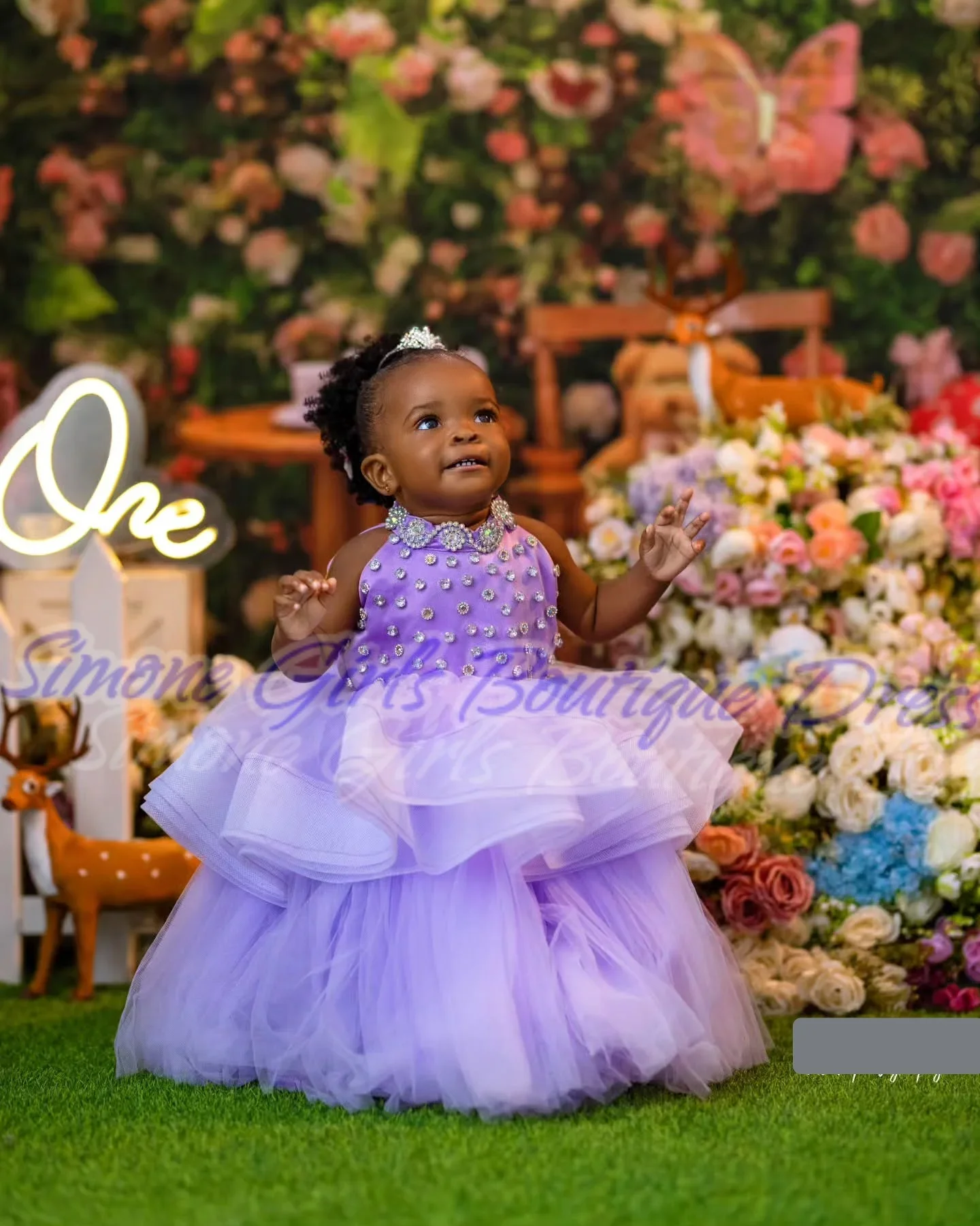 Lila púrpura diamante elegante niña Puff falda vestido de niña de las flores para sesiones de fotos vestido de baile ceremonias de boda fiesta de cumpleaños