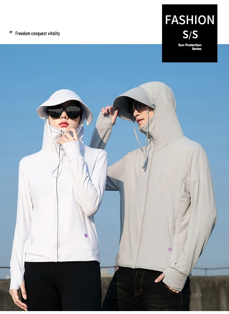  Sommer Dünne Paar Sport Freizeit Sonnenschutz Kleidung Komfortable Hohe Qualität Eis Seide Atmungsaktive Outdoor UV Schutz Mantel – Detail 4
