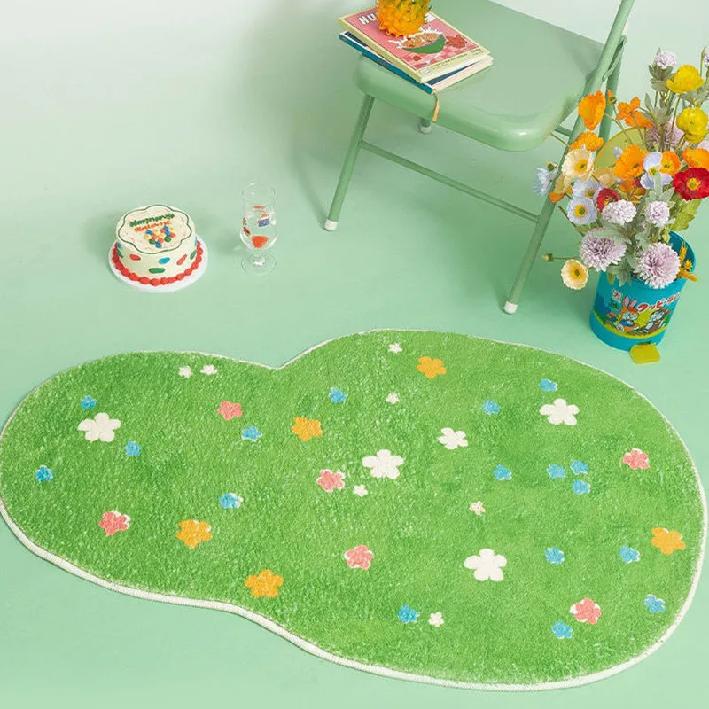 Children Cartoon Cute Flower Print Carpets for Bedroom Chair Computer Rugs Living Room Bedside Sofa Cushion Home Decor Floor Mat