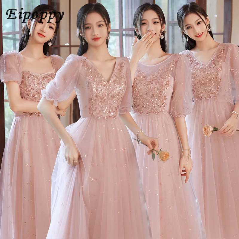 Pink Bridesmaid Dress Spring Ladybros' Dress Fairy Temperament Long Thin Looking Cool Girlfriends Clothes Dress