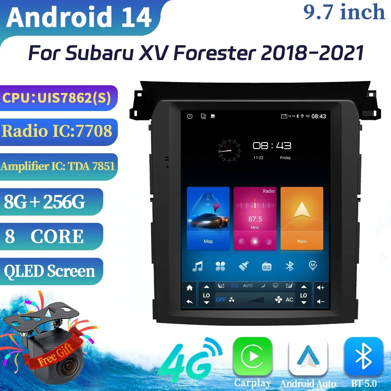 

9.7" For Subaru XV Forester 2018-2021 Car Radio Multimedia Video Player Navigation GPS CarPlay Android 14 dvd Automotive Screen