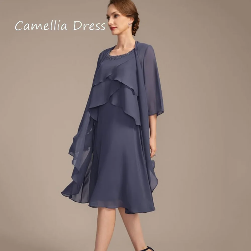 Camellia Elegant Female Dress Chiffon Straight Wedding Party Dresses Tiered Flow Mother of Bride Dresses Robe De Soirée