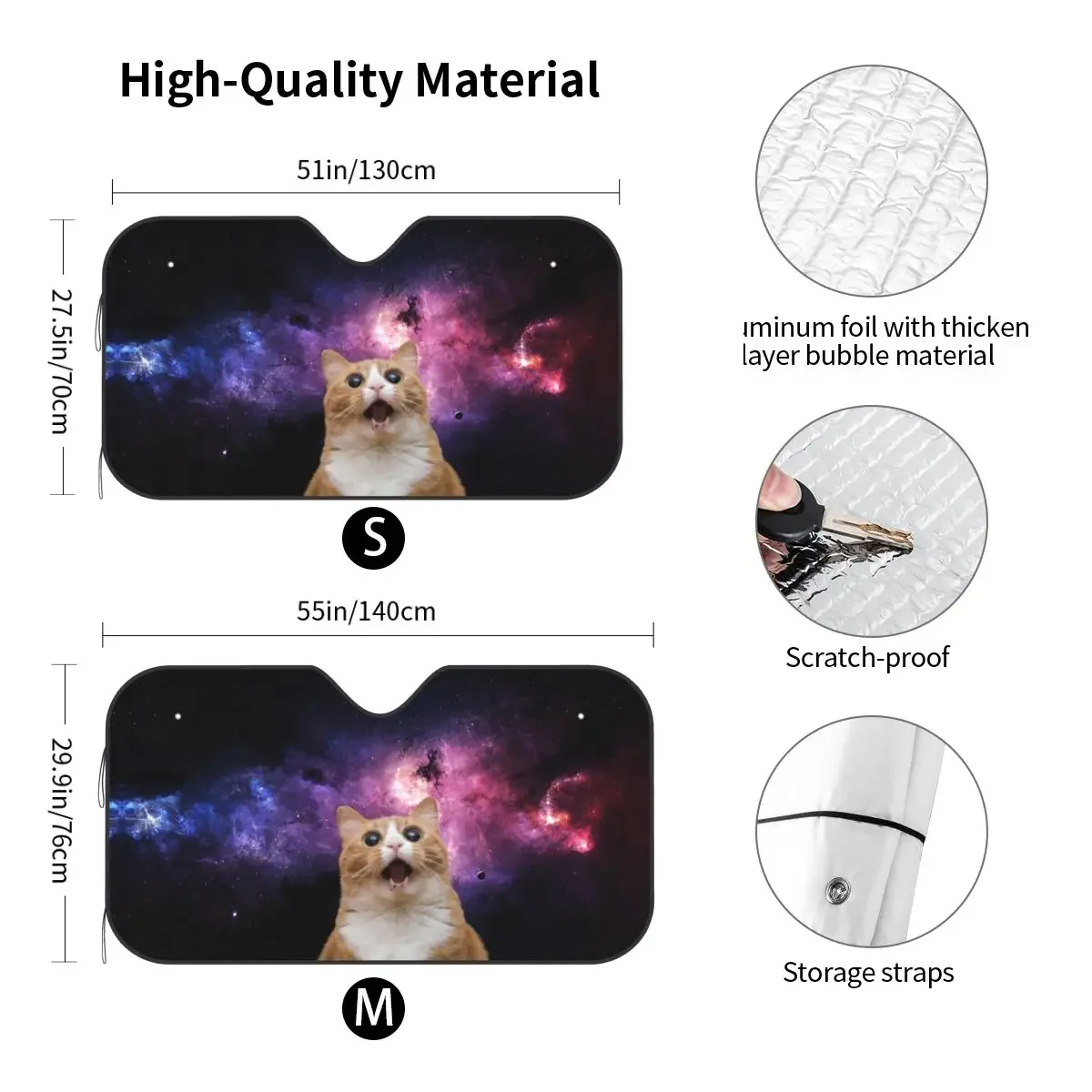 Crazy Cat Novelty Sunshade Windscreen 76x140cm Galaxy Space Funny Foils Sunshade Visor Car-covers