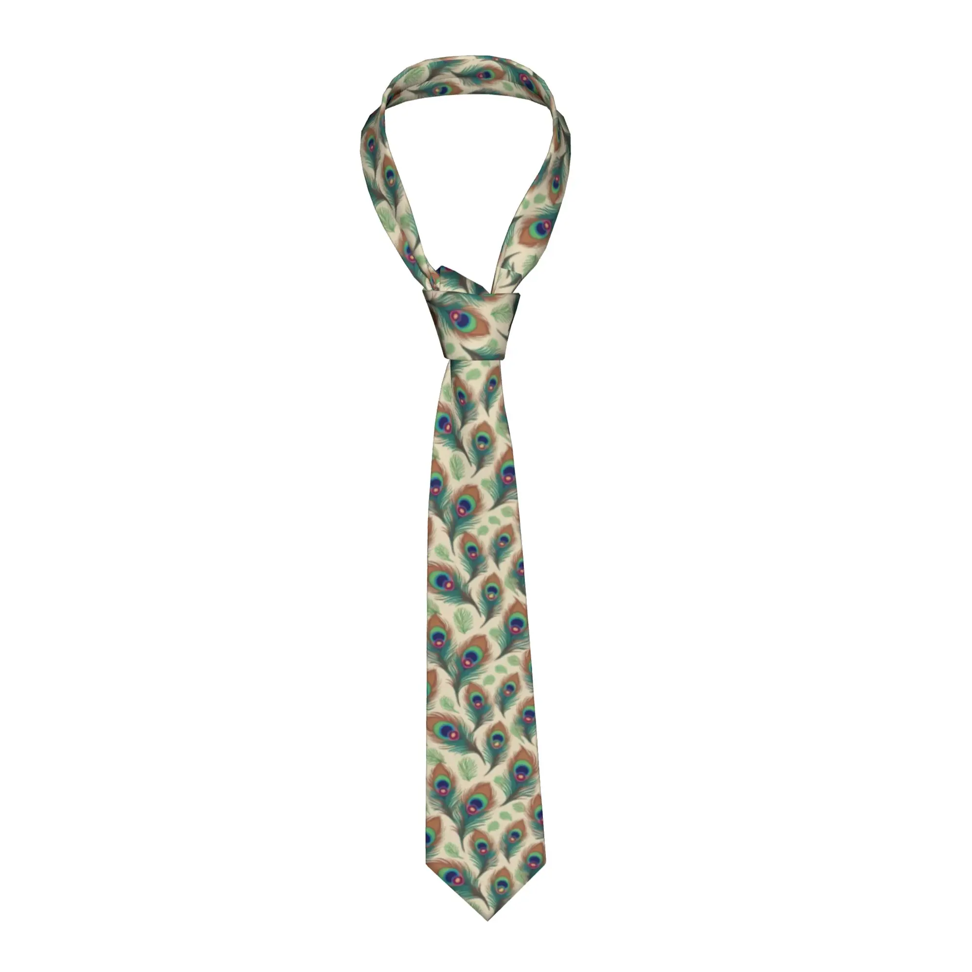 Fashion Peacock Feathers Cream Neck Tie Men Silk Animal  Neckties for Business Gravatas