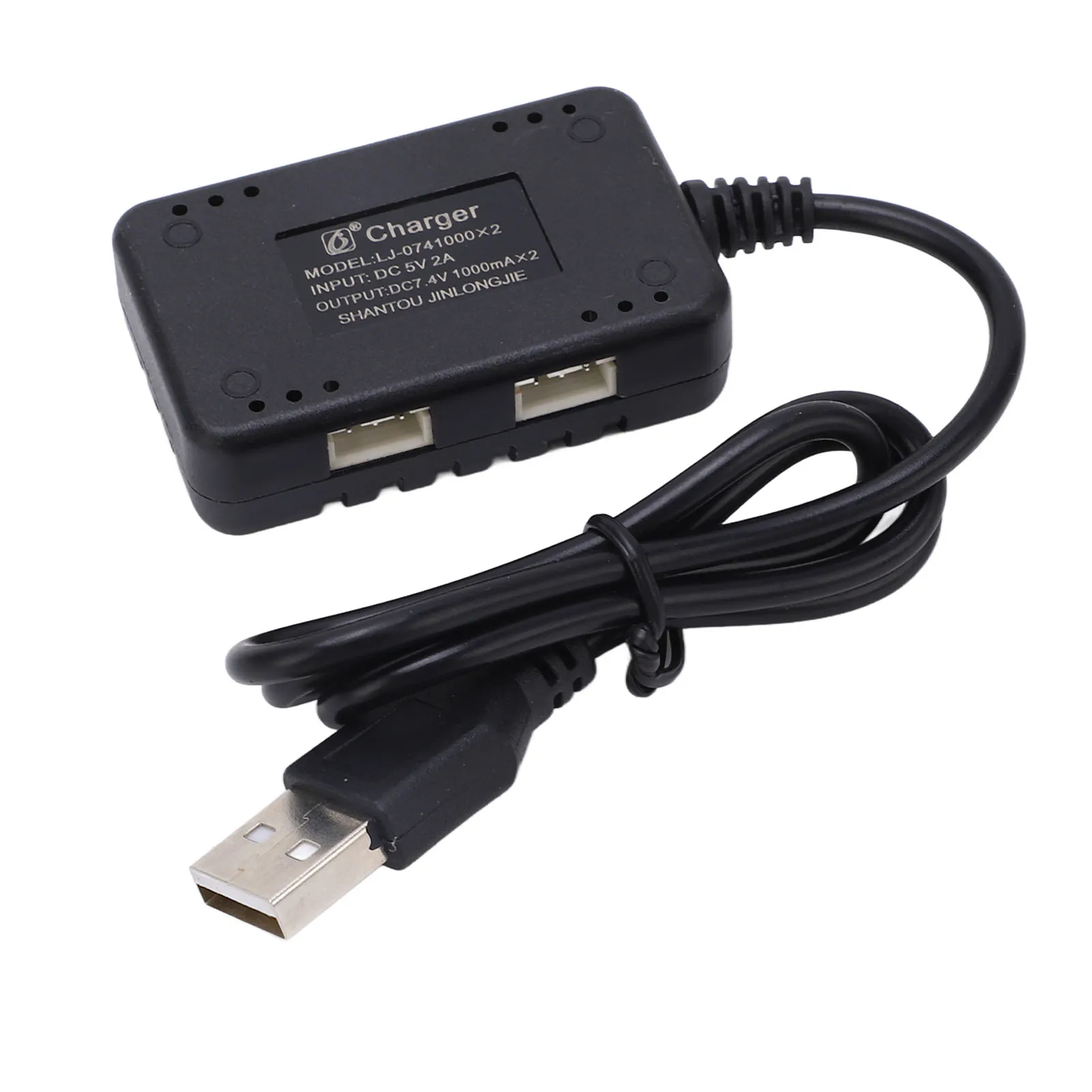 Chargeur d'équilibre de batterie LiPo 2 en 1 7.4V, chargeur USB noir Portable en plastique avec voyant lumineux pour voitures et bateaux Wltoys RC