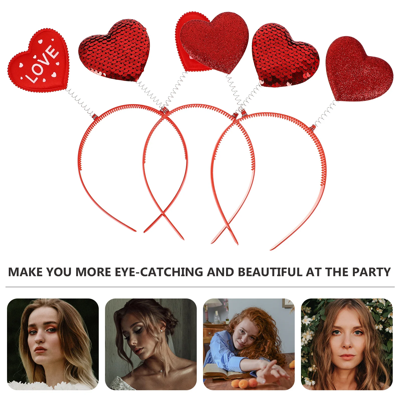 

3 Pcs Valentine's Day Party Accessories Headwear Bands Festive Headband Heart-shaped Hair Hairband