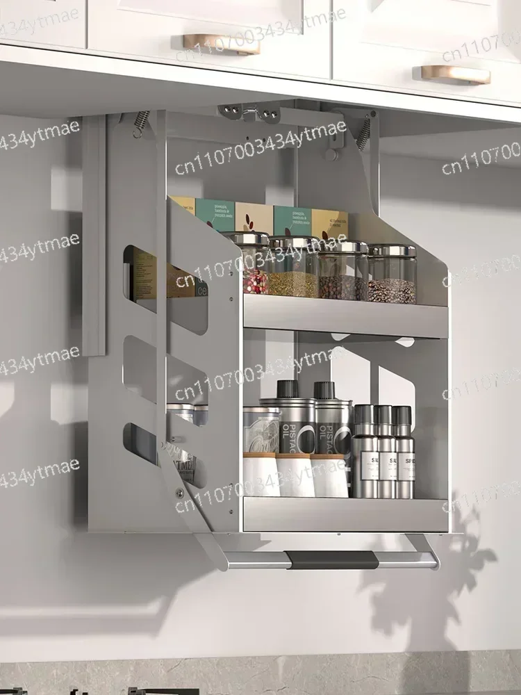 Kitchen Vertical Lifting Storage Basket, Cabinet Lift Basket for Hanging Cabinets, High Cabinets & Seasoning Organization