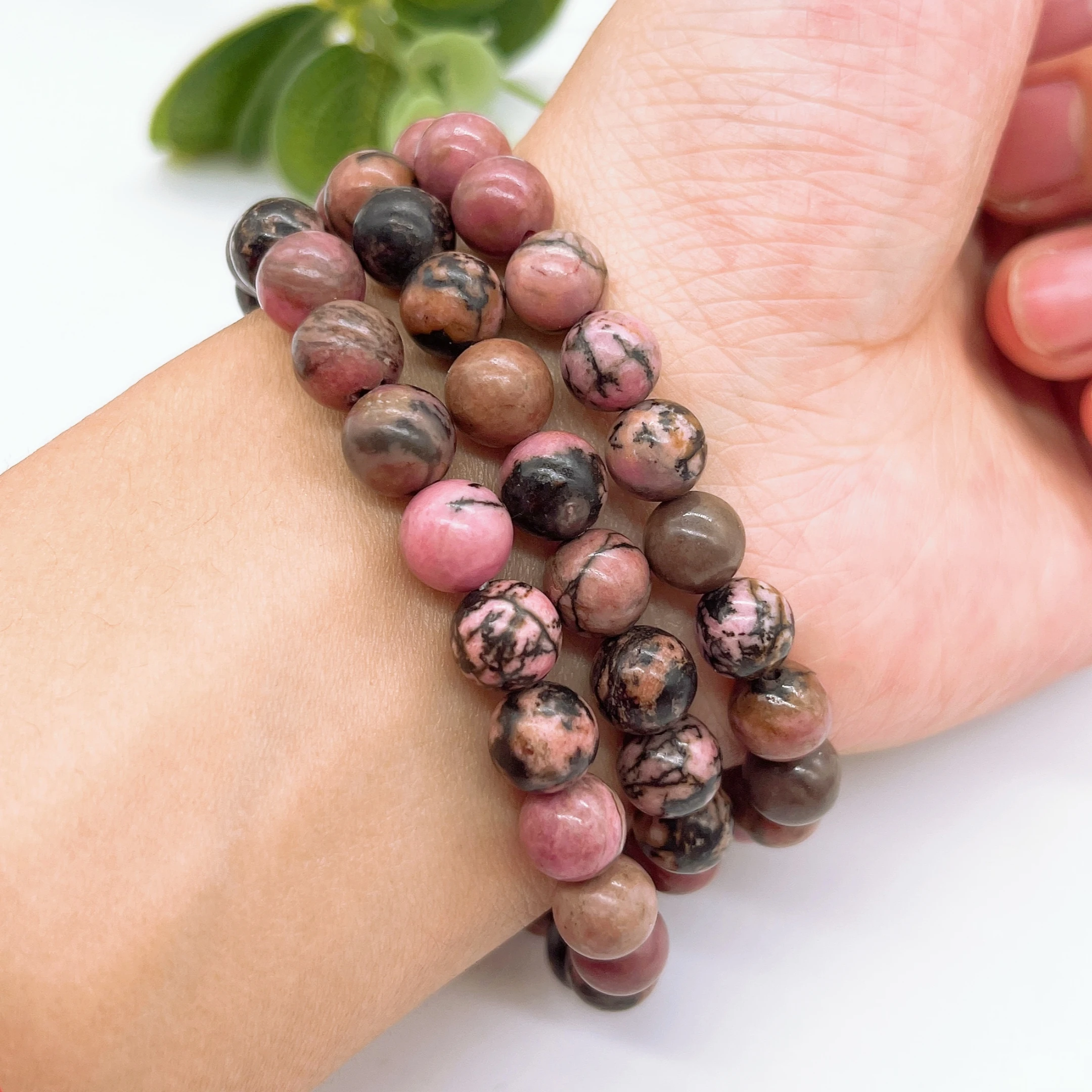 

Natural Rhodonite Beads Bracelet Crystal Stone Fashion Wrist Chain For Sweet Reiki Healing Strand Bangle Jewelry Home Decor Gift