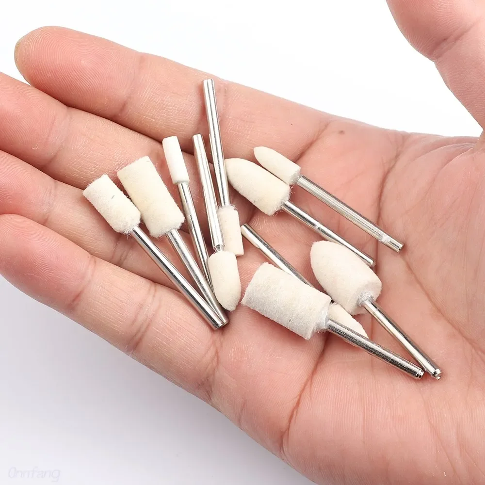 10Pcs Wool Felt Mounted Polishing Buffing Wheel OD 4-10mm grinding head For Dremel Drill Rotary Tool 3mm Shank