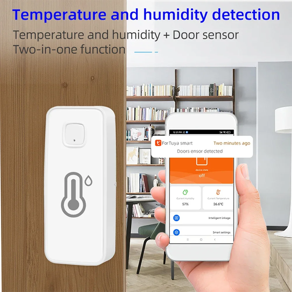 Inteligentny czujnik 2 w 1 dla Tuya dla inteligentnego alarmu magnetycznego drzwi z funkcją wykrywania temperatury i wilgotności Inteligentne produkty domowe