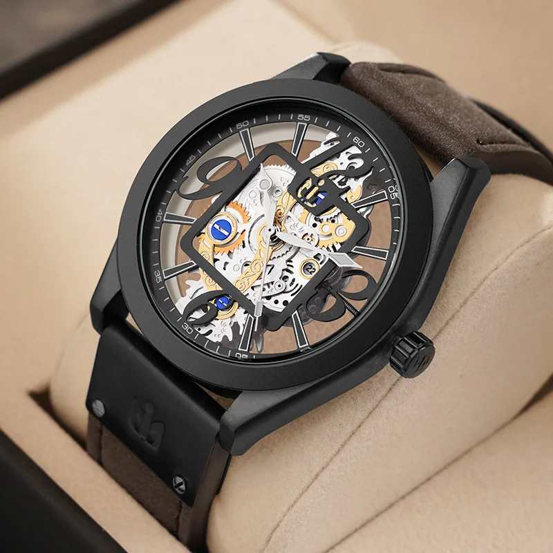 

UTHAI BK116 Модные мужские часы с перфорированным дном, водонепроницаемые кварцевые часы, изысканные подарки, часы для мужчин