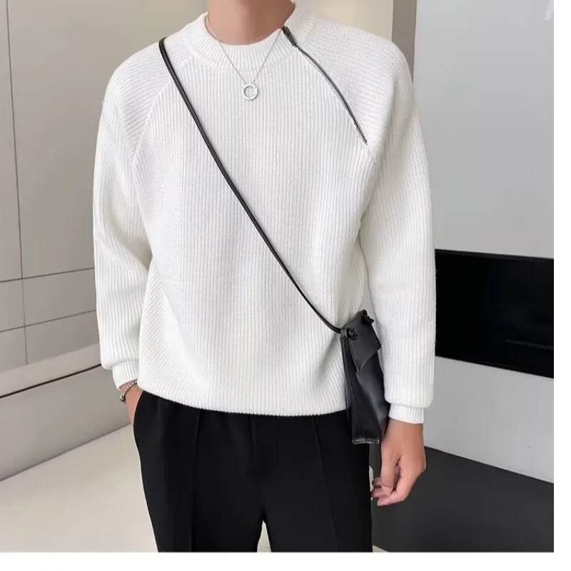 2025 جديد الخريف والشتاء بلوزة كاجوال سترة عصرية على الطراز الكوري فضفاضة ومتعددة الاستخدامات بلون ملابس رياضية للرجال