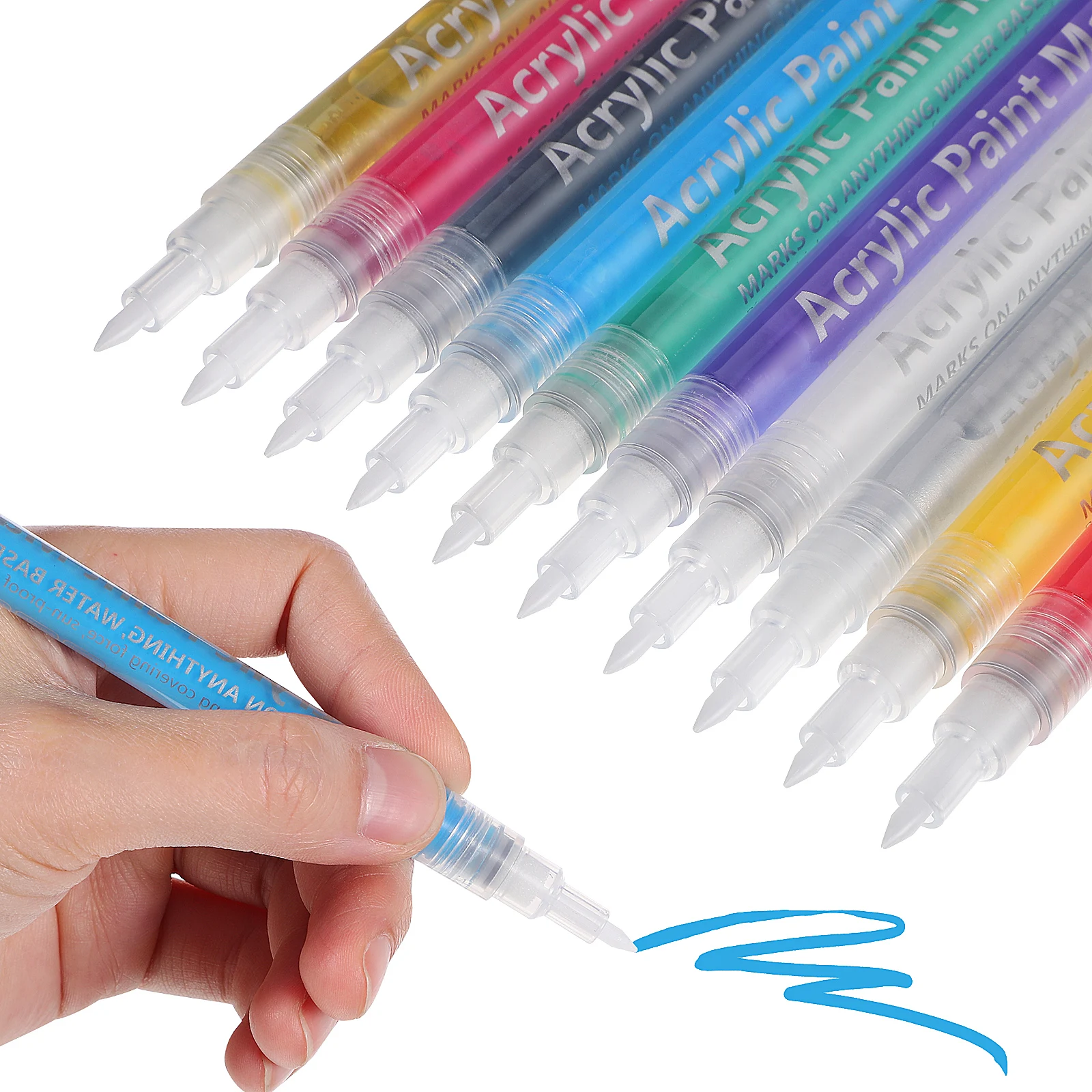 

10 pcs Brush Set Acrylic Gold Pen Paint Pens Colorful Markers Fine Tip Permanent Craft Artist Painting Tools