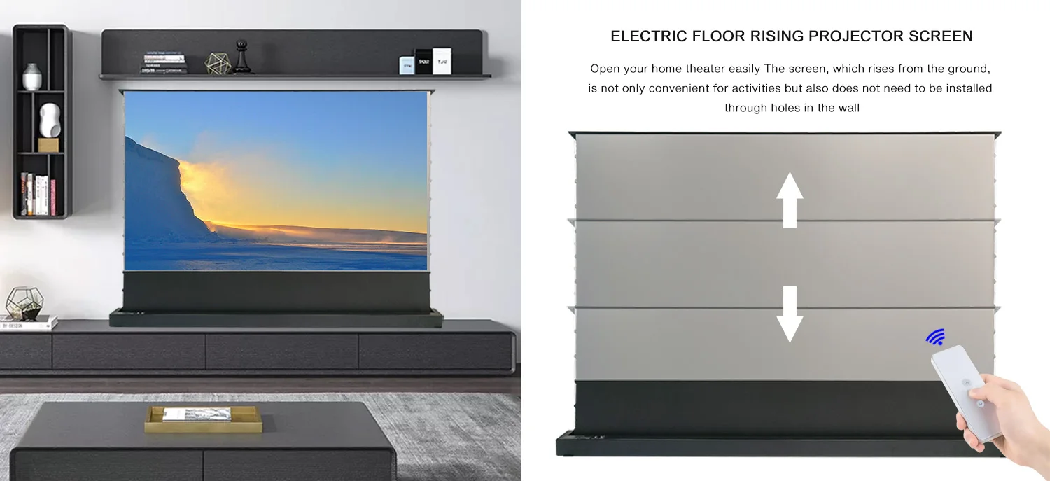 92inch 100inch 120 Inch 133 Inch 135 Inch Electric Floor Rising Alr Projection Screen Motorized Tab-tension Projector Screen