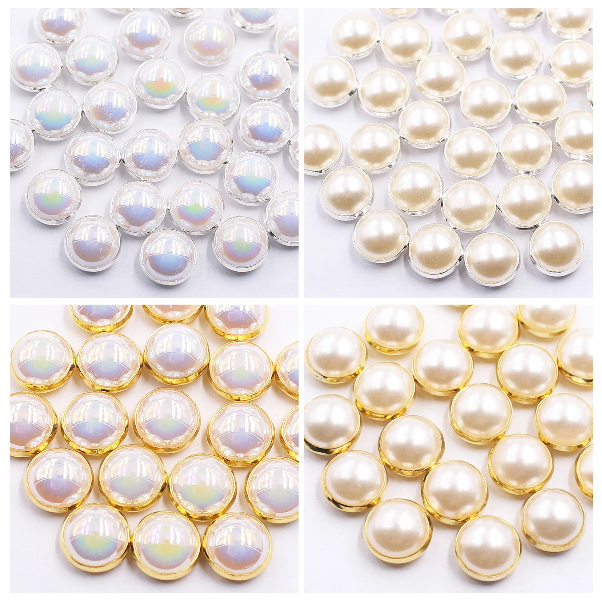 6mm-12mm Round Flatback Hemmed Claw Sew On Pearl Rhinestones Beads Shiny Pearl Crystals Stones Sewing Accessories Fabric Button