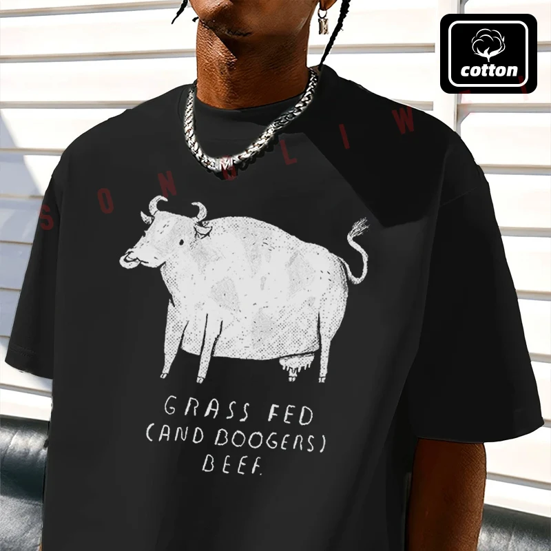 

Grass Fed And Boogers Design Motorcycle T-Shirt Men's Black Cotton TShirt New Summer Casual O-neck Short Sleeve Tees