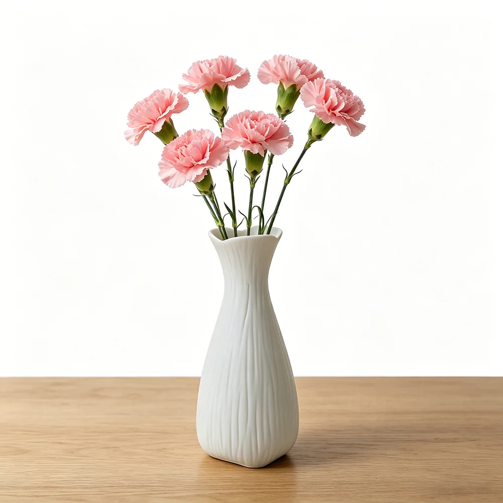 

Nordic Minimalist White Ceramic Vase 20cm - Hammered Textured Flower Vase for Dried Flowers, Modern Home & Office Table Decor