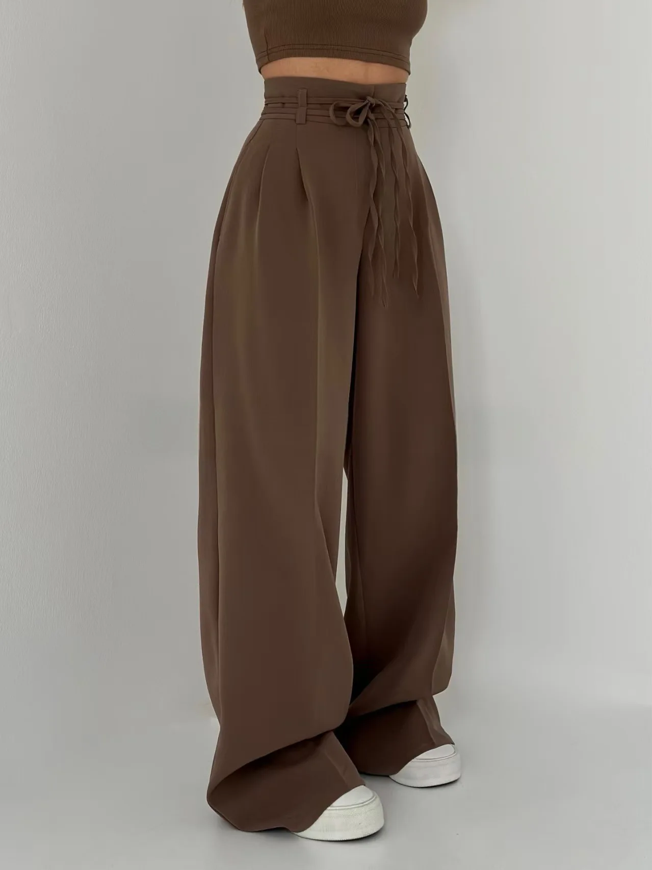 

High Street Women's Wide Leg Pants Lace-up Y2K Solid Basic Lady Trousers Female Fashion Designer Comfortable Suit Pants Bottom