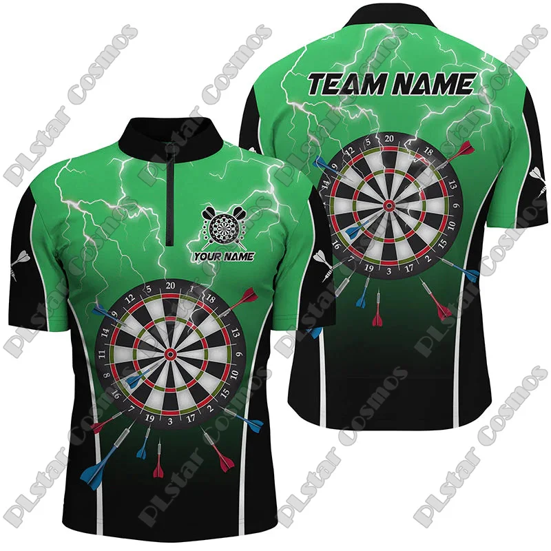 Personalized Name Striking Flaming Dragon Dart & Dartboard 3D Printed Fashion Men Summer Zip Polo Shirt Dart Team Jerseys XKP09