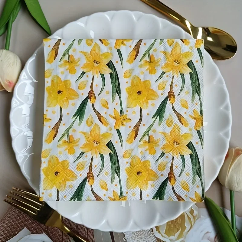النرجس مع أوراق نمط المناديل المتاح ورقة المفارش DIY بها بنفسك حفلة عشاء الجدول إعداد ورق زينة إبداعي
