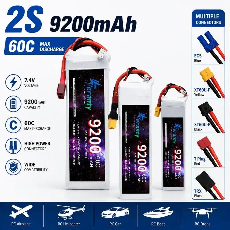 for Manufacturer 7.4V 45C 9200mAh 2S Lithium Battery Rechargeable LiPo Pack for RC Model Aircraft UAV Drone Ship Car