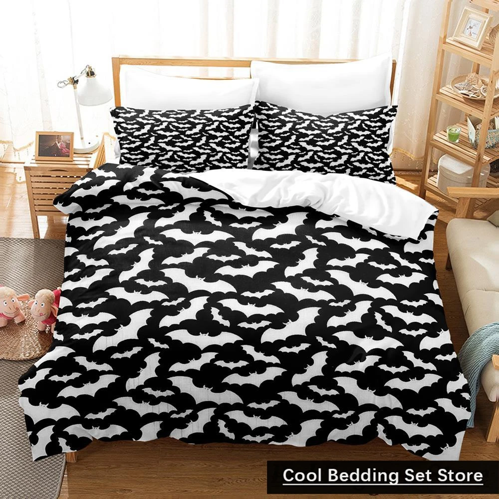 New Halloween Flying Vampire Bedding Set Single Twin Full Queen King Size Bed Set Adult Kid Bedroom Duvetcover Sets Anime Bat