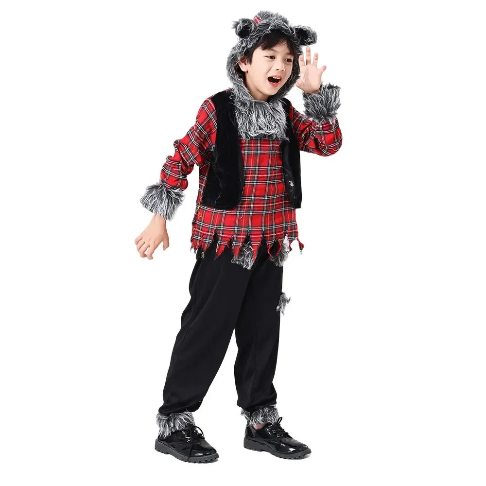 Halloween Werewolf Costumes Girls and Boys Wolf Uniform Suit Role Playing Party Clothing Performance Dress Up Top & Pant