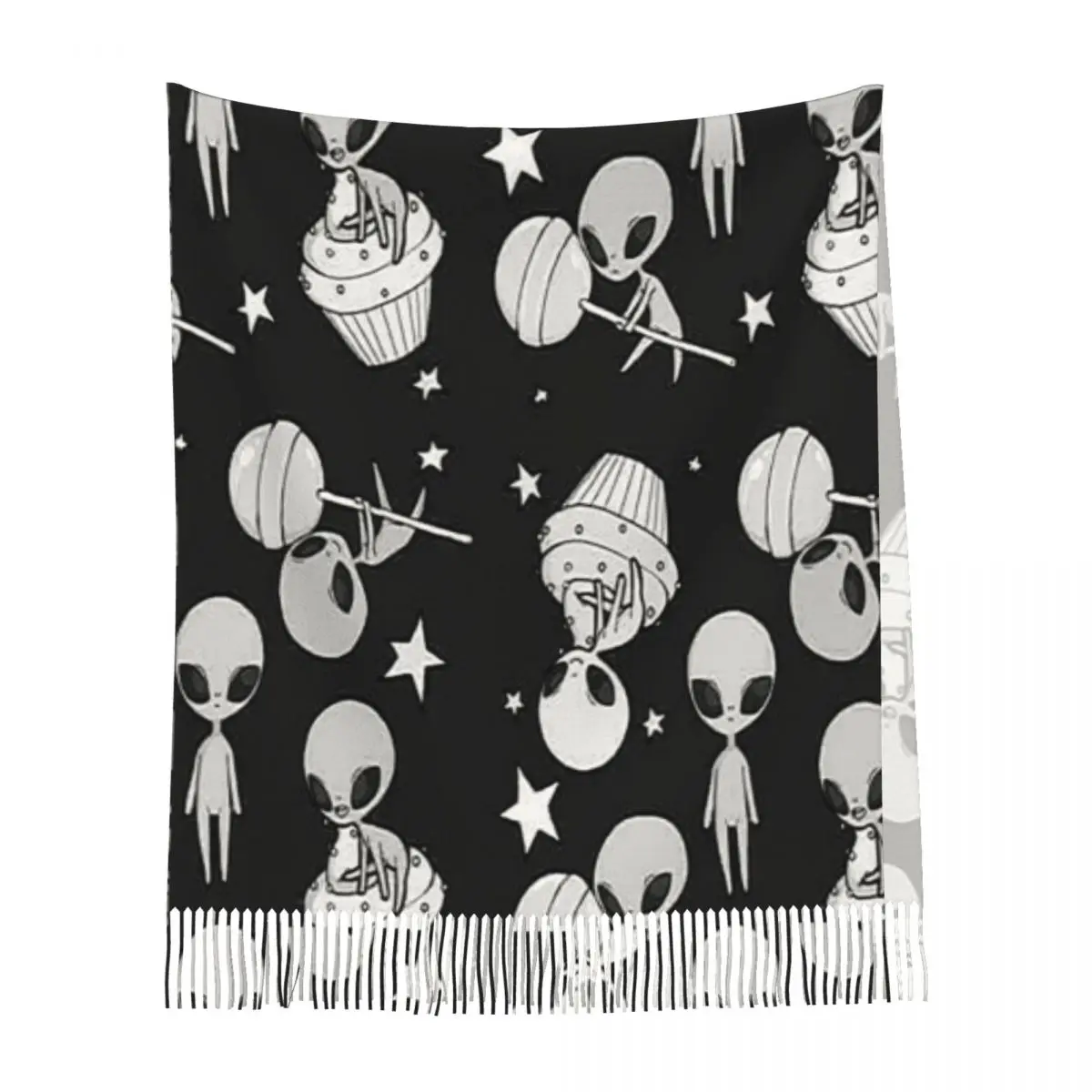 الكون الغريب الأخضر رائع الكون مع الكوكب والنجوم وشاح شرابة الأوشحة النساء شالات ويلتف شتاء كبير شال التفاف