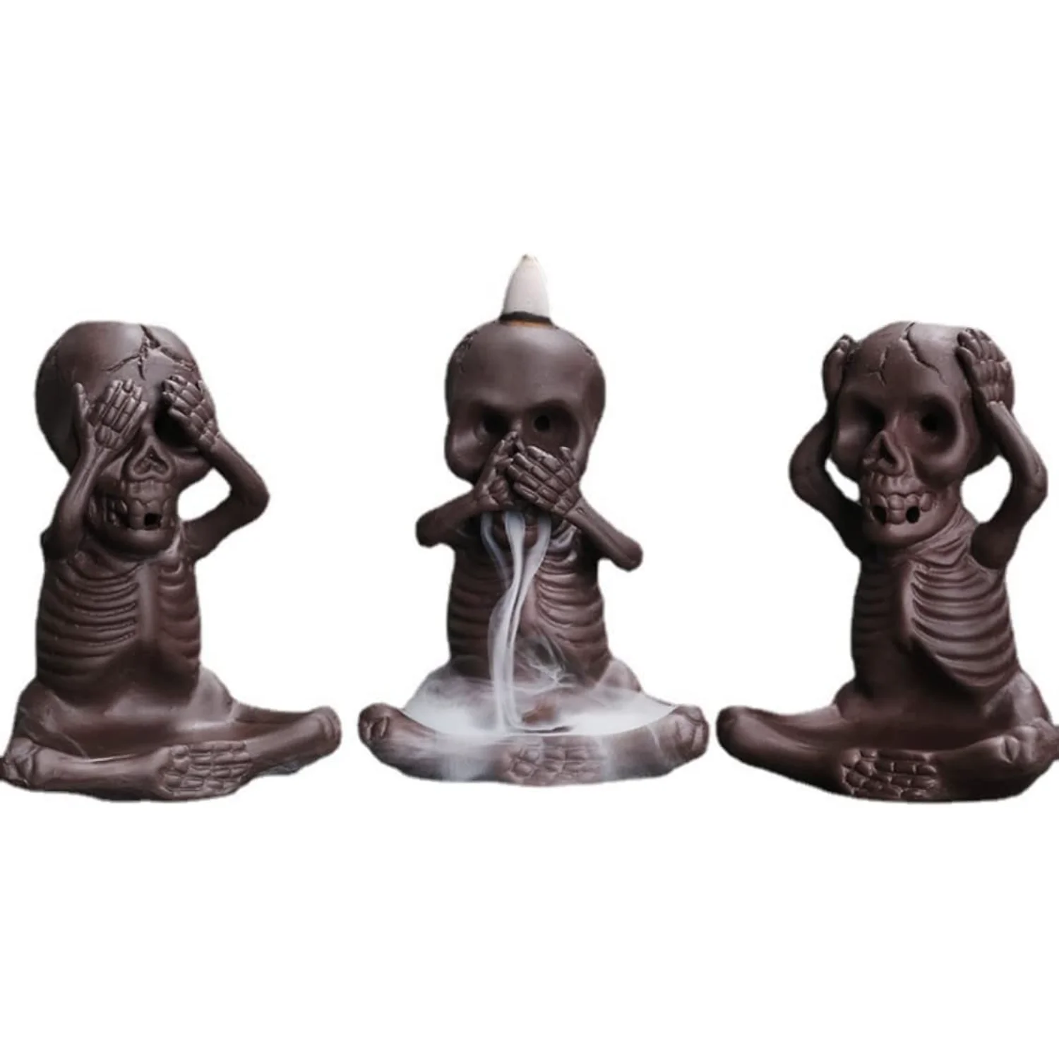 Ceramic Skull Backflow  Burner Smoke Waterfall  Holder  Halloween Aromatherapy Burner Ornament  Decor (No say)