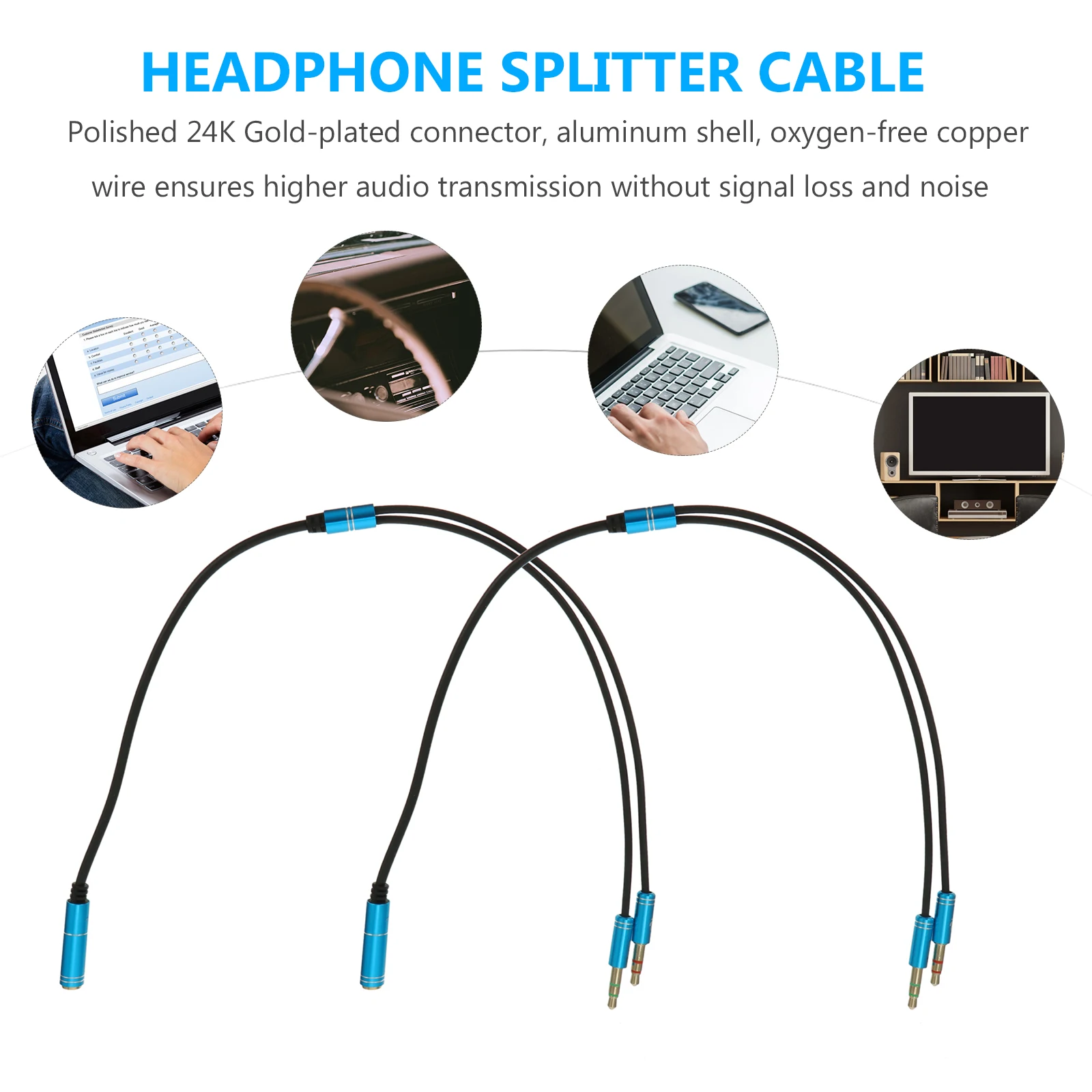 

2pcs Aluminum Shell Oxygen-free Copper Audio Extension Cable Gold-plated Connector for Laptops PC Splitter Earphone Microphone