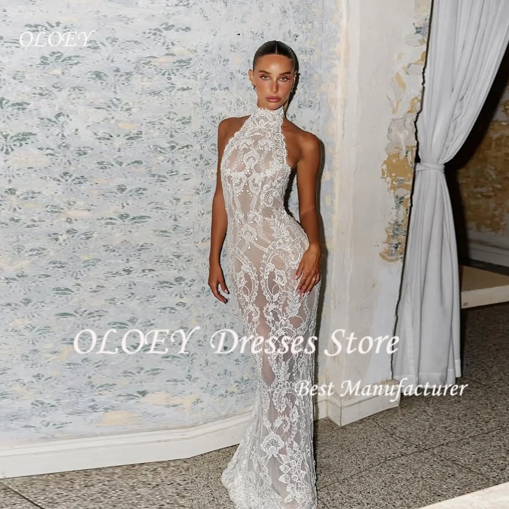 OLOEY 2026 Neckholder Spitze Vintage Brautkleid Meerjungfrau Elegante Ärmellose Applikationen Brautkleid Prinzessin Braut Kleid Angepasst