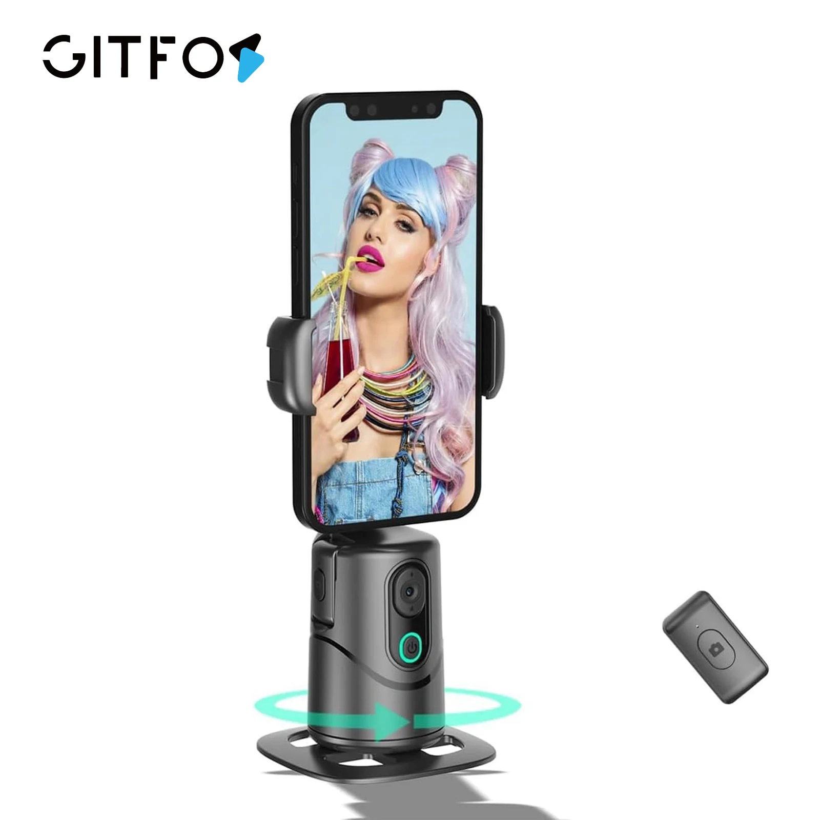 

GITFOS Держатель для телефона с автоматическим отслеживанием лица 360° ° Вращение с удаленной интеллектуальной подставкой для телефона для записи потокового видео в реальном времени