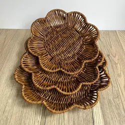 Hand-Woven Breakfast Bread Tray Food Plate Serving Display Basket Rattan Storage Tray Fruit Vegetable Cake Wicker Basket