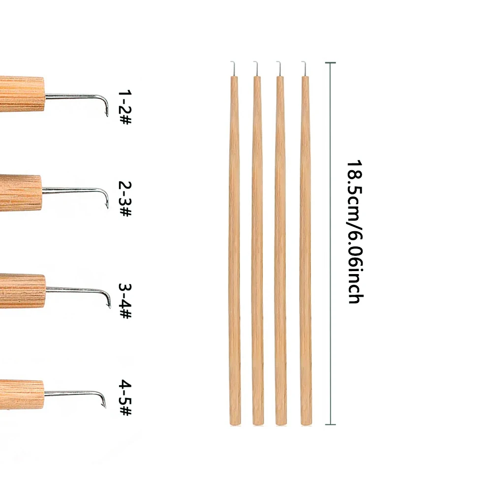 4 Pcs Different Size Ventilating Needles For Lace Wigs Making Long Wooden Handle Crochet Needle Hair Wig Making Tools