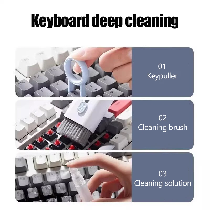 7 In 1 Computer Keyboard Cleaner Brush Kit Screen Cleaning Multifunctional Headset Case Cleaning Tools Spray Bottle Clearing Ash