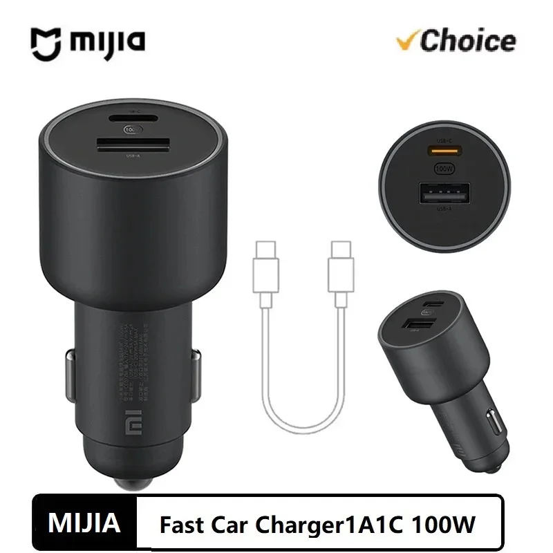 Chargeur de voiture MIJIA 100W double USB à charge rapide, chargeur de voiture sans fil Mi 100W avec double sortie USB-A USB-C et affichage LED
