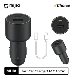 Original MIJIA 100W Car Charger Dual USB Quick Charge Wireless Mi Car Charger 100W USB-A USB-C Dual Output LED Power