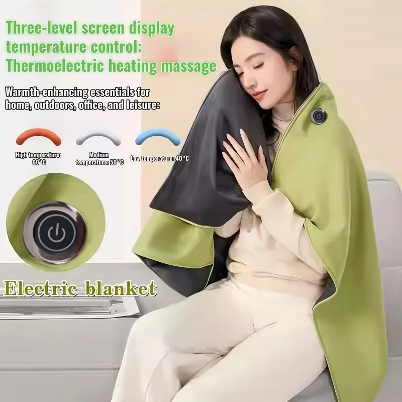 Electric Blanket 3 Level Temperature USB Rechargeable Portable Fast Heating Zipper Shawl for Home Office Outdoor Winter Warmth