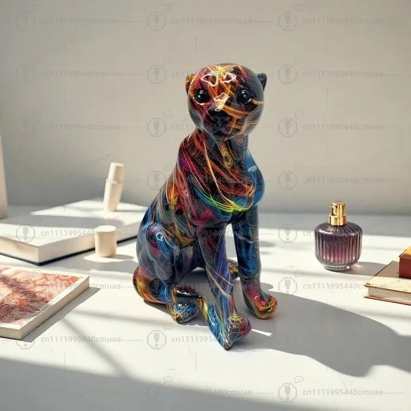 Hot-selling leopard ornament simulation animal resin handicraft TV cabinet entrance office decoration